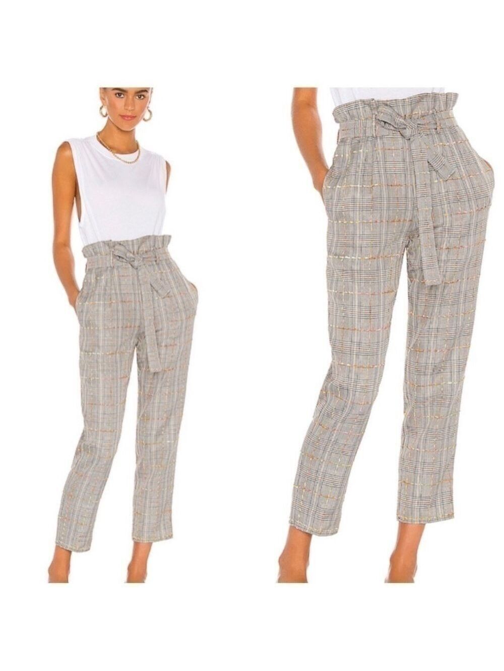 Revolve Amanda Uprichard Paperbag Tessi Houndstooth Pants in Brown Multi